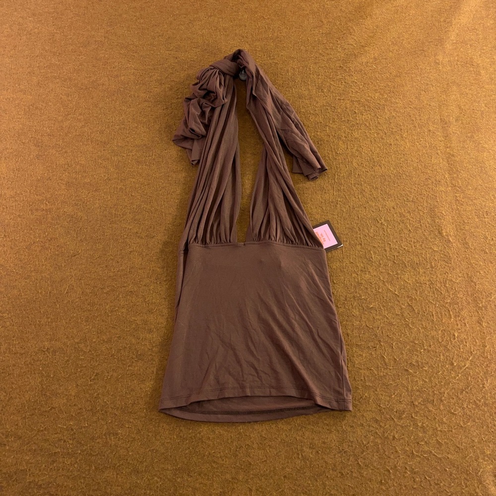 Susmie's Women Small Brown Plunging Halter Neck Stretch Viscose Top NWT